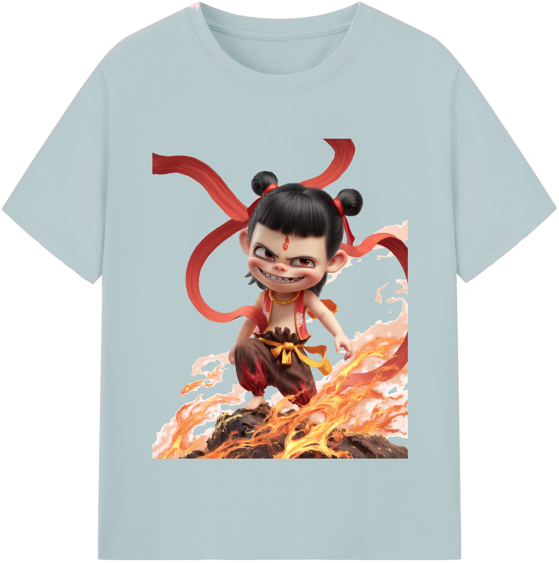 （画像用） Ne Zha 2 ナタ 魔童の大暴れ 綿100％半袖Tシャツ（フロントプリント）